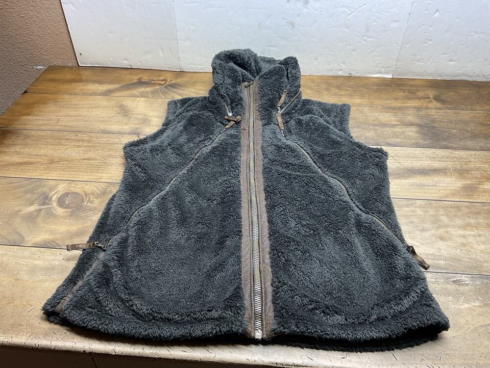 Kuhl Flight Vest Hooded Gilet Women XL Gray Deep Pile Fleece Outdoor Hiking